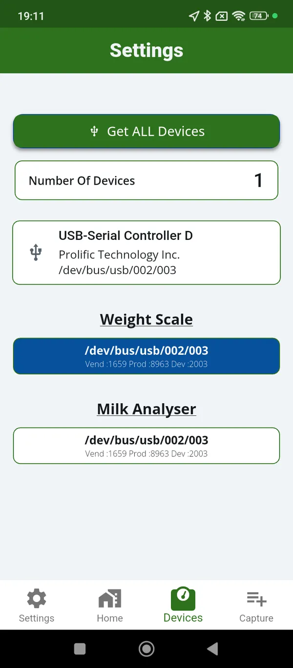 Choosing the analyser and scale in the AMCC app