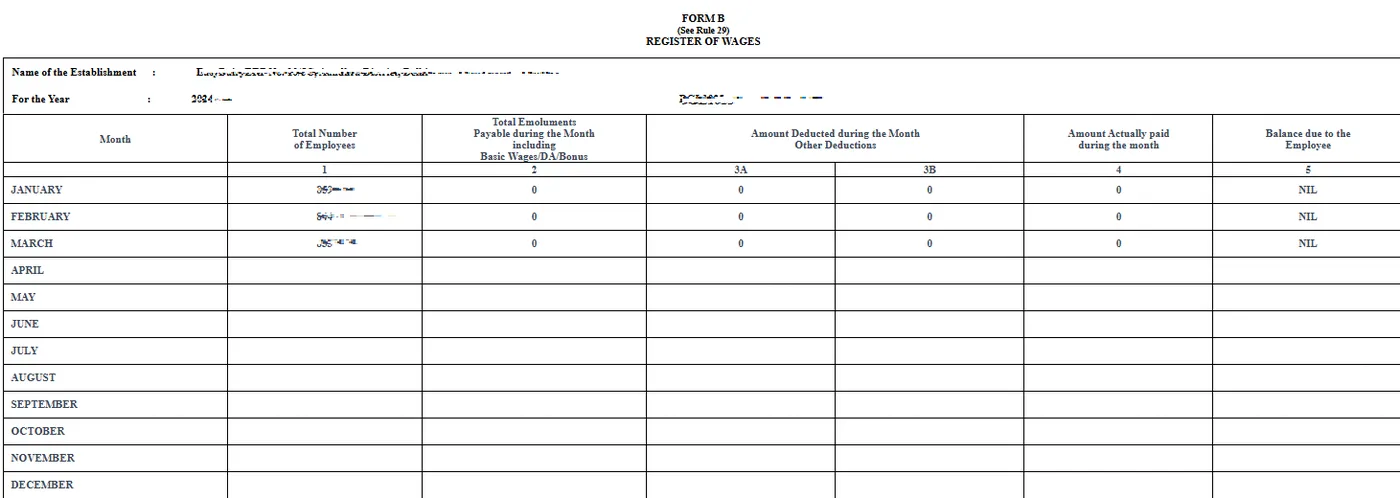 Formb register of wages