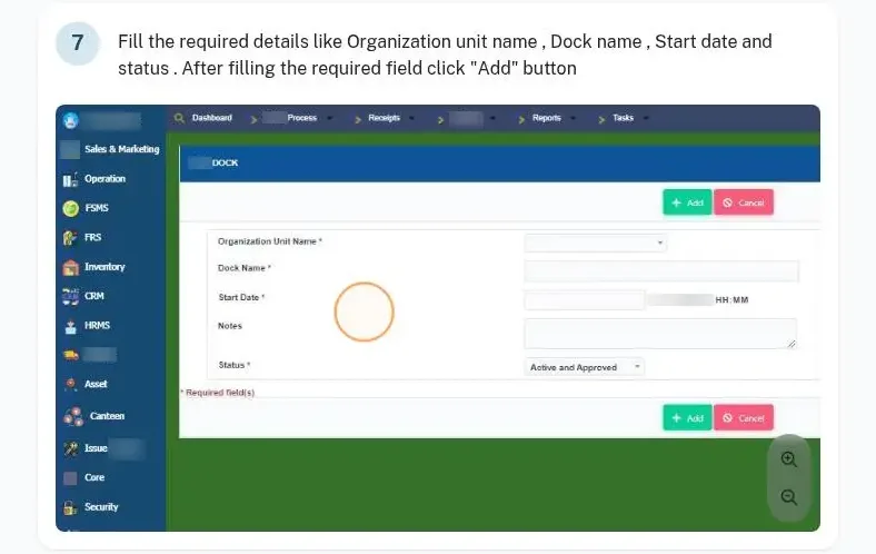 Docs guide: adding a dock