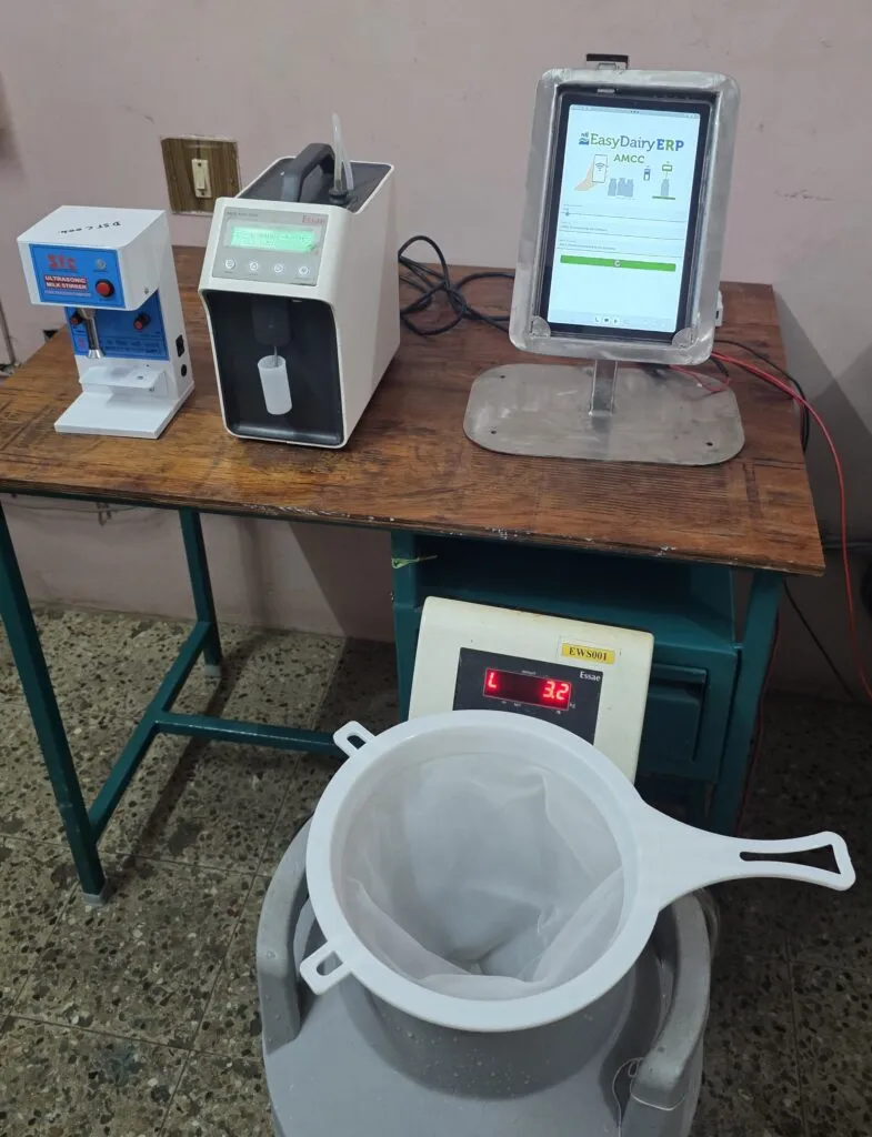 Analyser and scale set up at a collection centre