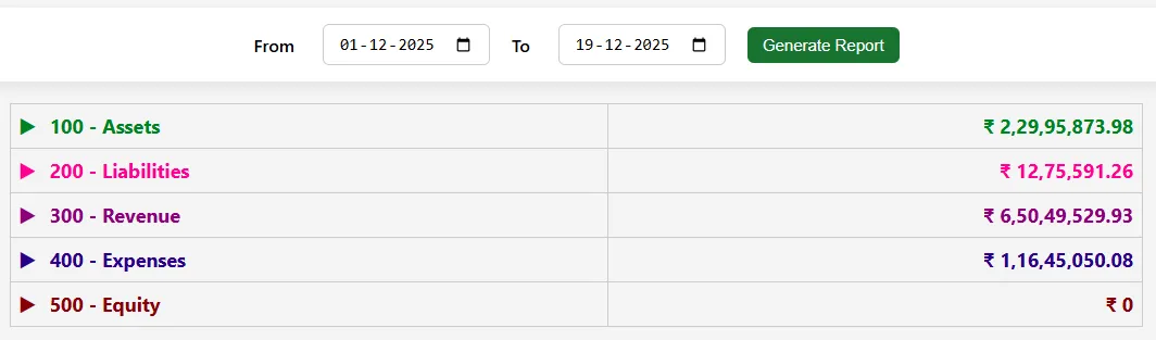 Chart of accounts summary